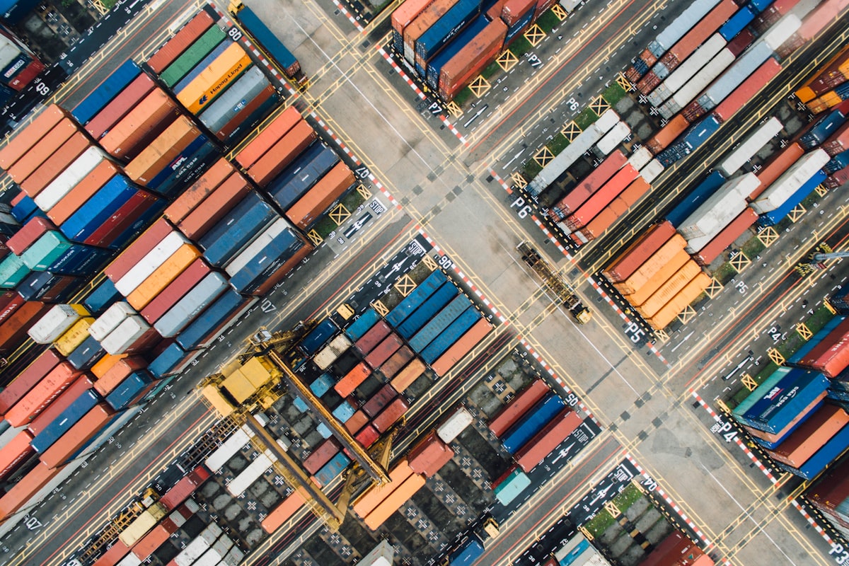 Aerial view of freight containers